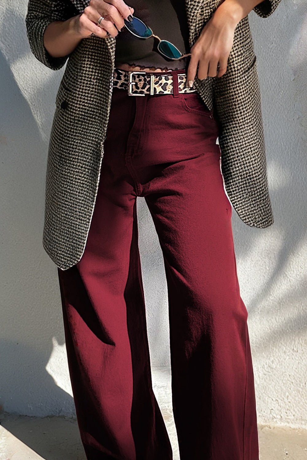 Red Dahlia Loose Straight High Waist Solid Color Jeans - Crowned Energy CO.