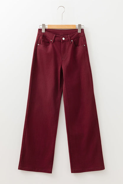 Red Dahlia Loose Straight High Waist Solid Color Jeans - Crowned Energy CO.