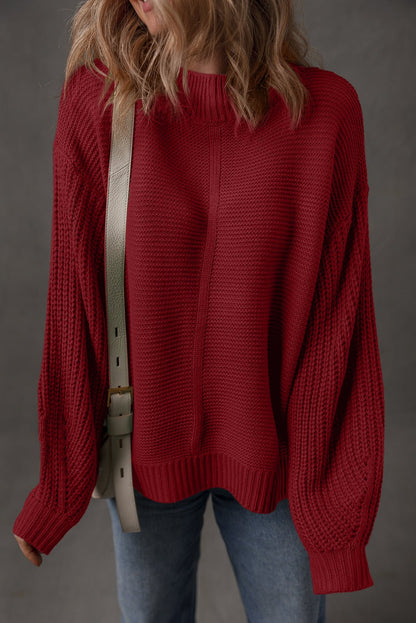 Red Dahlia Solid Color Front Seam Drop Shoulder Loose Sweater - Crowned Energy CO.
