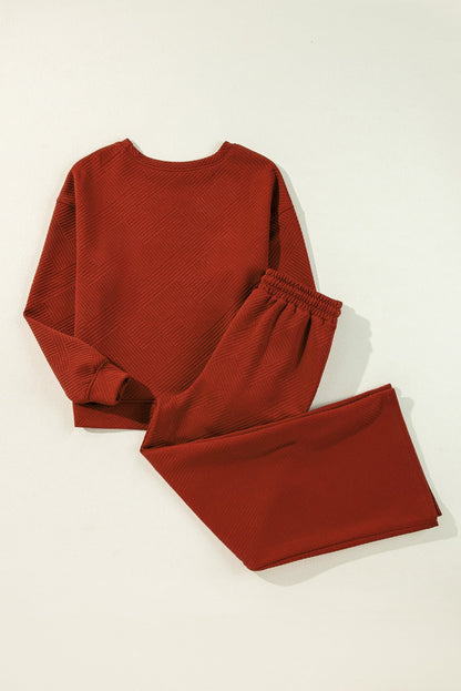 Red Dahlia Ultra Loose Textured 2pcs Slouchy Outfit - Crowned Energy CO.