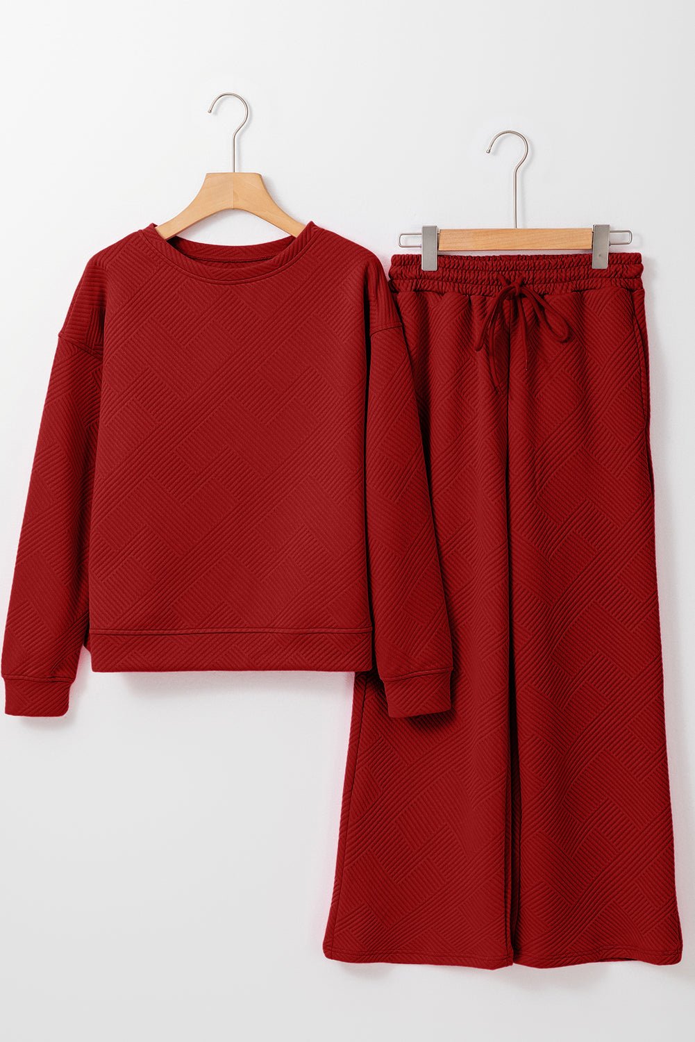 Red Dahlia Ultra Loose Textured 2pcs Slouchy Outfit - Crowned Energy CO.