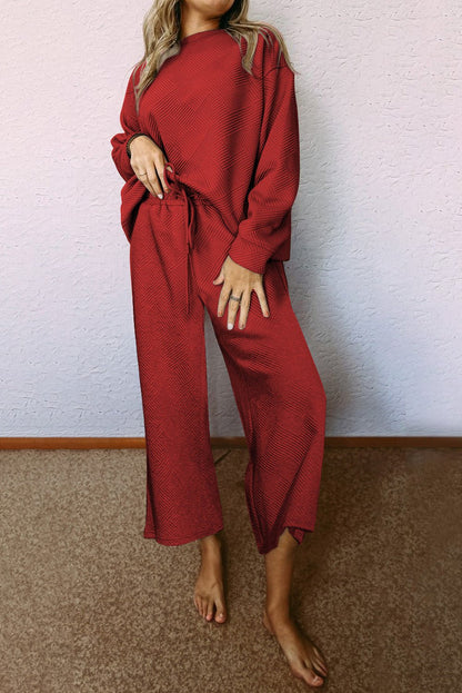 Red Dahlia Ultra Loose Textured 2pcs Slouchy Outfit - Crowned Energy CO.