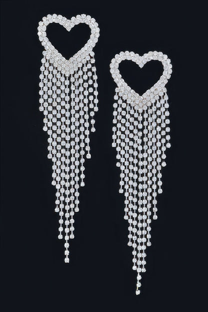 Rhinestone Heart Fringe Earring - Goddess Vibes
