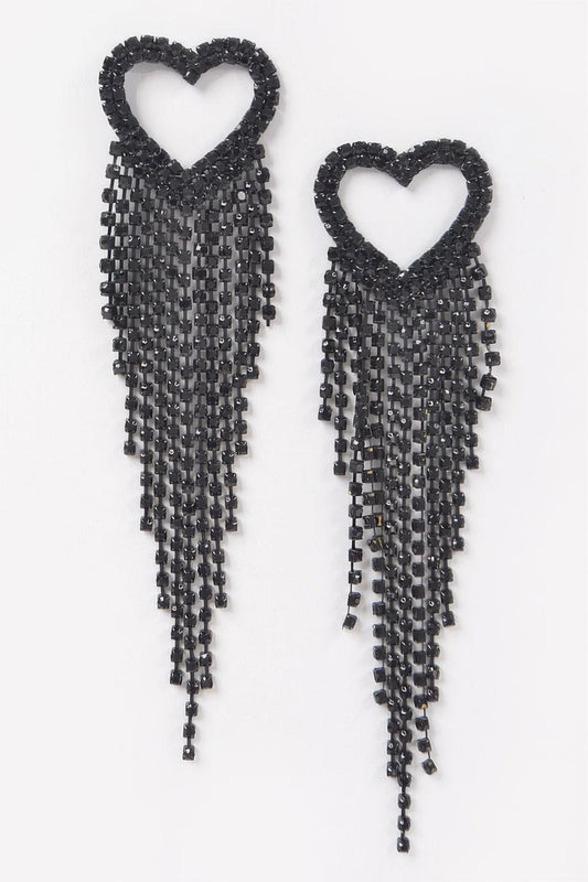 Rhinestone Heart Fringe Earring - Goddess Vibes