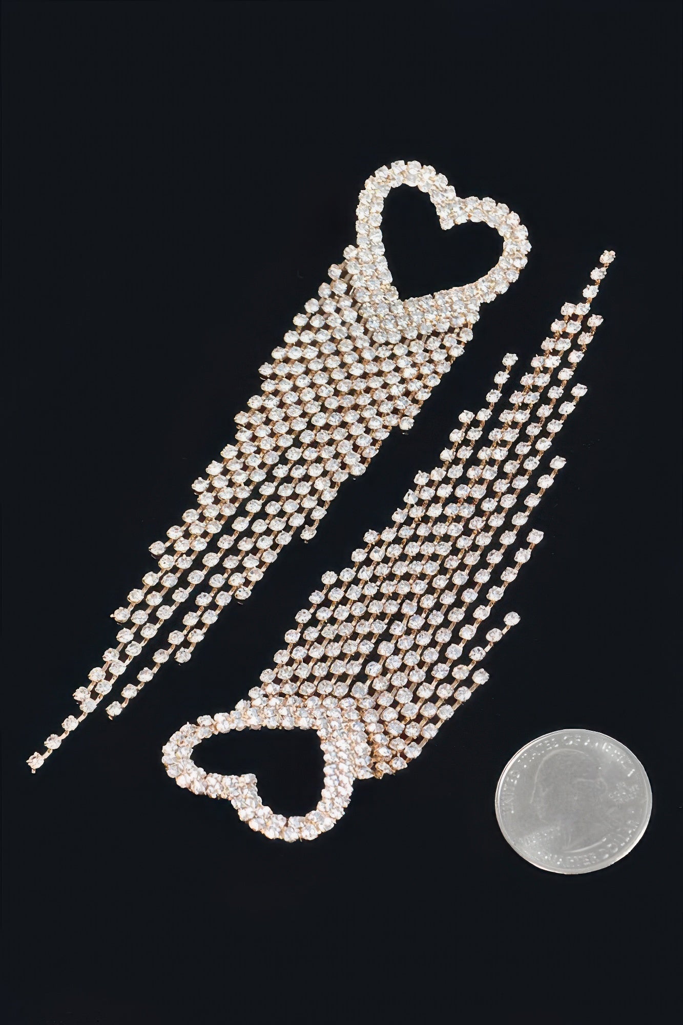 Rhinestone Heart Fringe Earring - Goddess Vibes