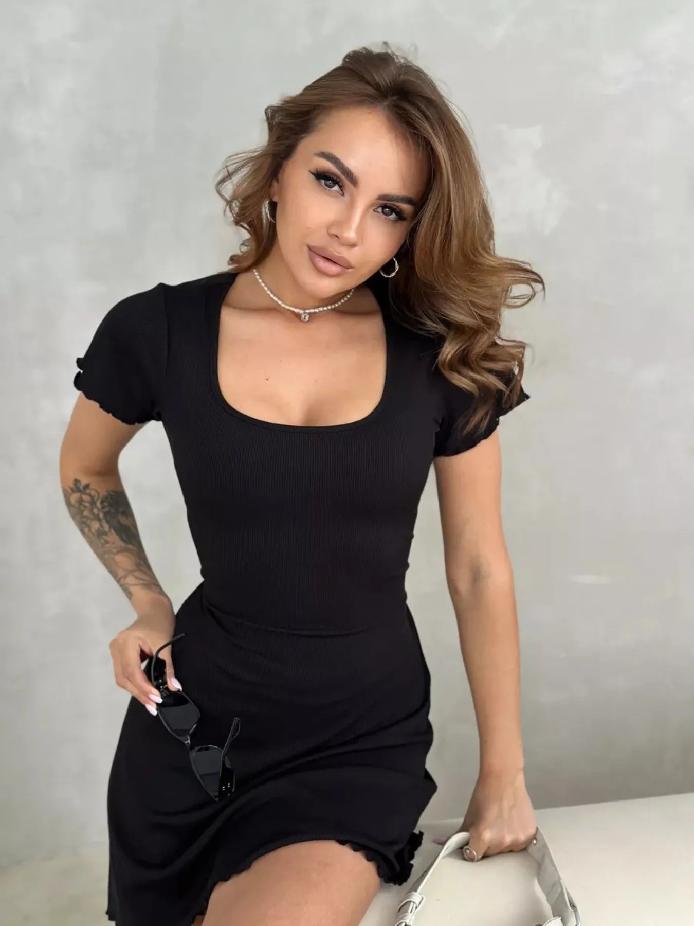 Ribbed Back Lace Up Short Sleeve Mini Dress - Goddess Vibes