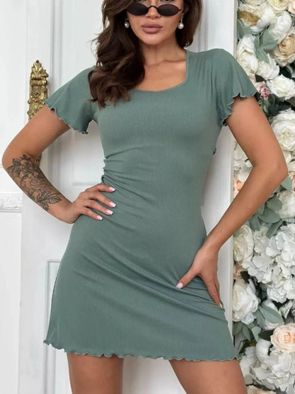 Ribbed Back Lace Up Short Sleeve Mini Dress - Goddess Vibes