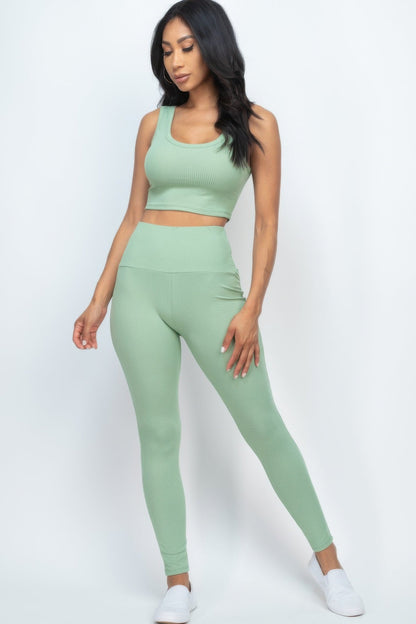 Ribbed Crop Top & Leggings Set - Goddess Vibes
