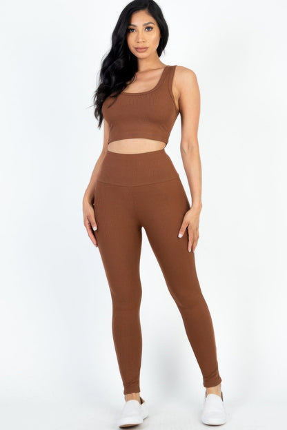 Ribbed Crop Top & Leggings Set - Goddess Vibes