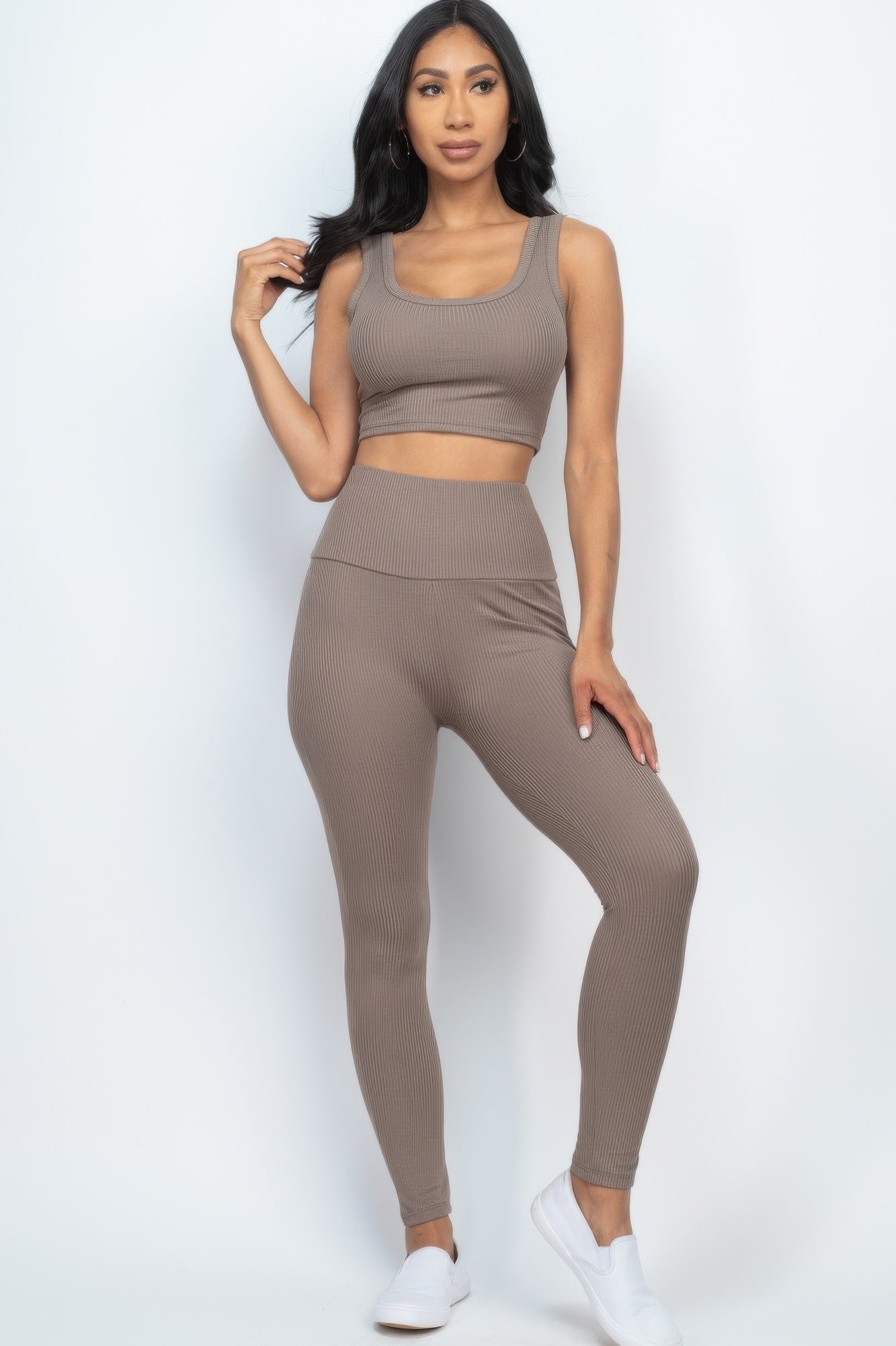 Ribbed Crop Top & Leggings Set - Goddess Vibes
