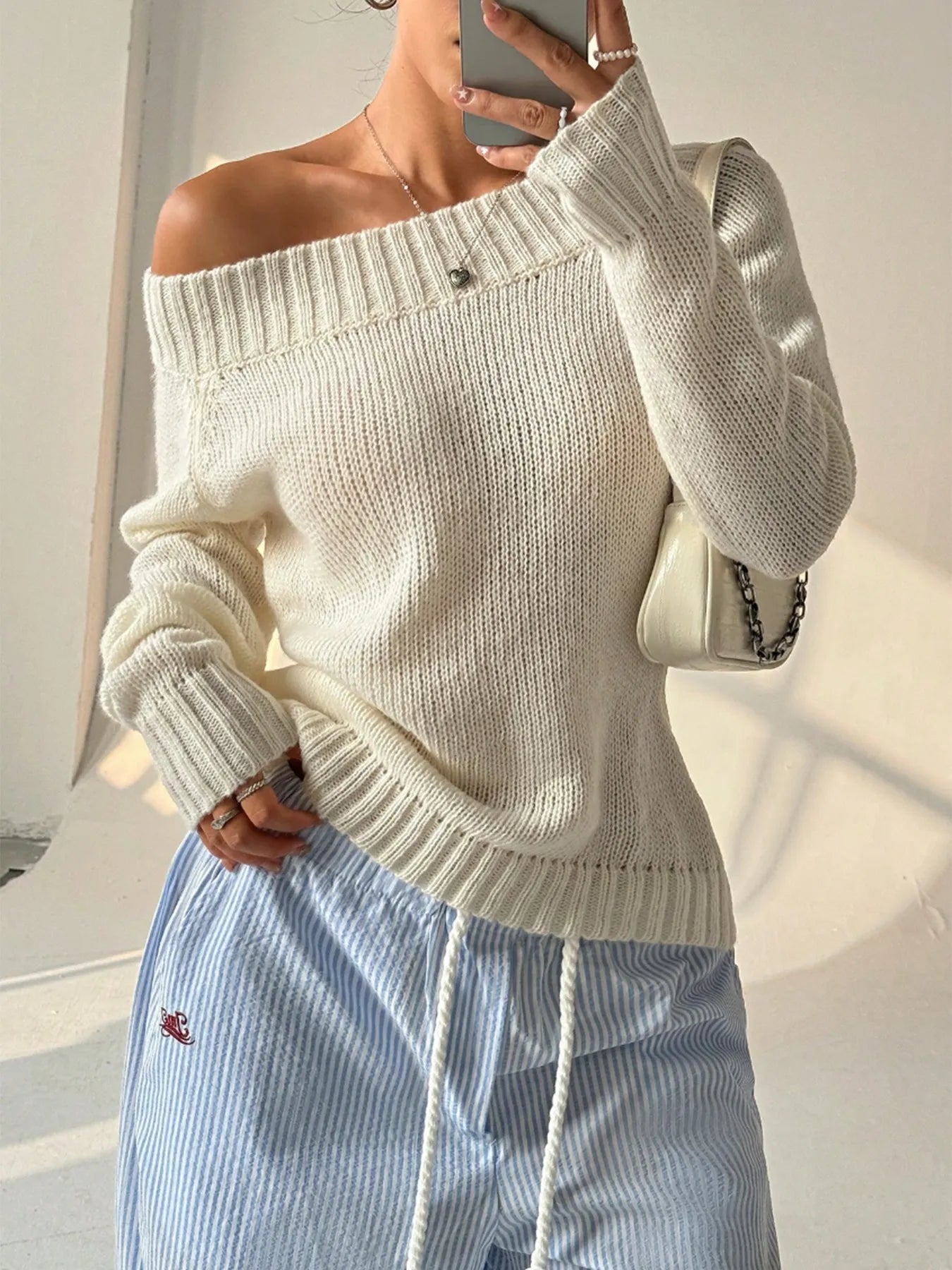 Ribbed Knit Boat Neck Sweater - Goddess Vibes