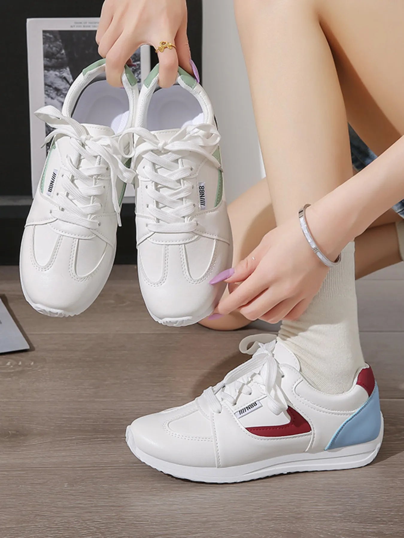 Round Toe Contrast Sneakers - Goddess Vibes