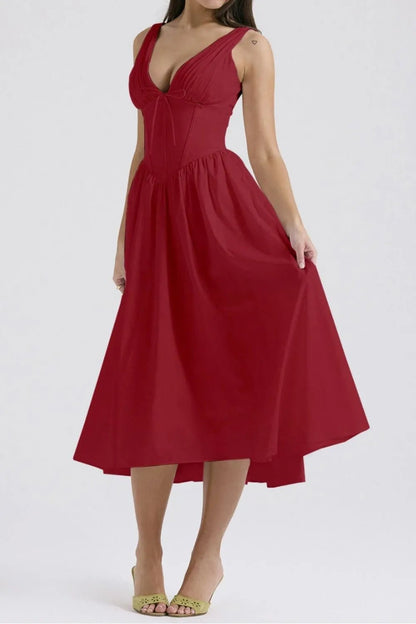 Ruched V - Neck Sleeveless Dress with Pockets - Crowned Energy CO.