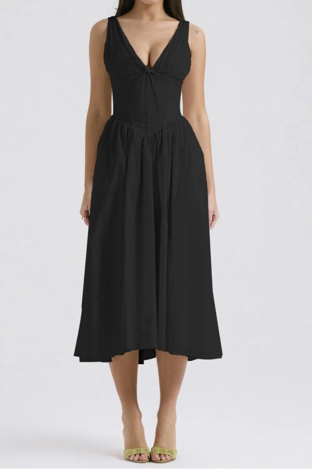 Ruched V - Neck Sleeveless Dress with Pockets - Crowned Energy CO.