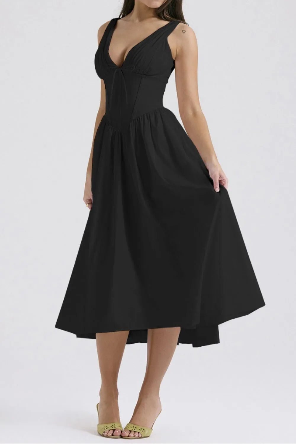 Ruched V - Neck Sleeveless Dress with Pockets - Crowned Energy CO.