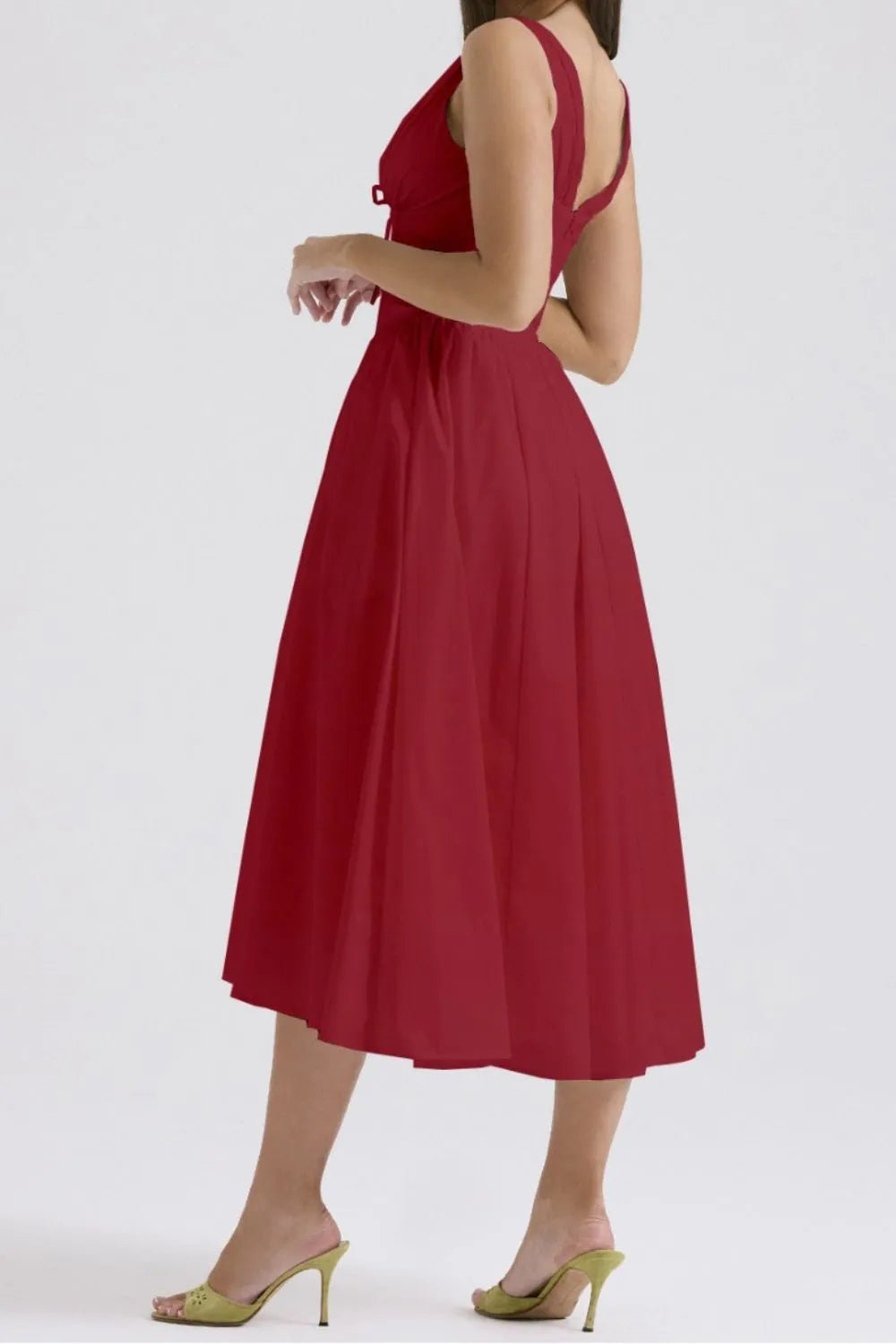 Ruched V - Neck Sleeveless Dress with Pockets - Crowned Energy CO.