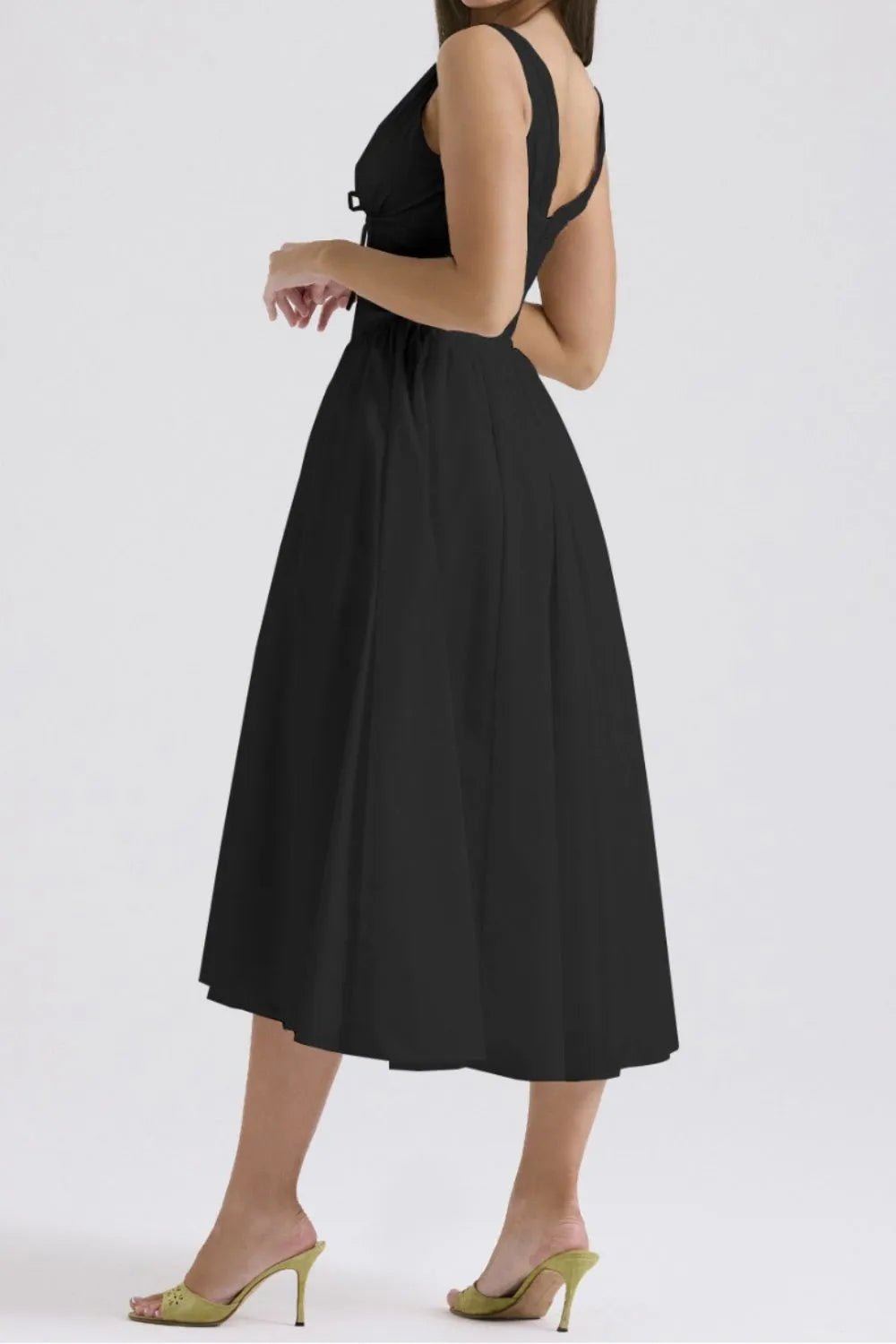 Ruched V - Neck Sleeveless Dress with Pockets - Crowned Energy CO.