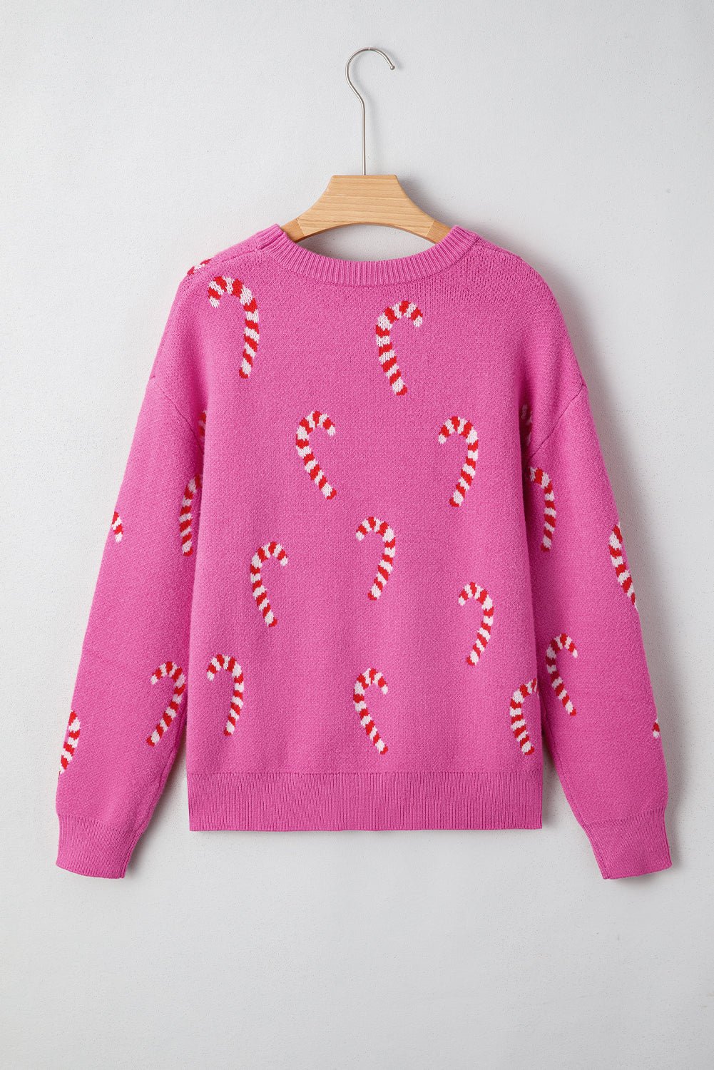 Sachet Pink Christmas Candy Cane Holiday Drop Shoulder Sweater - Goddess Vibes