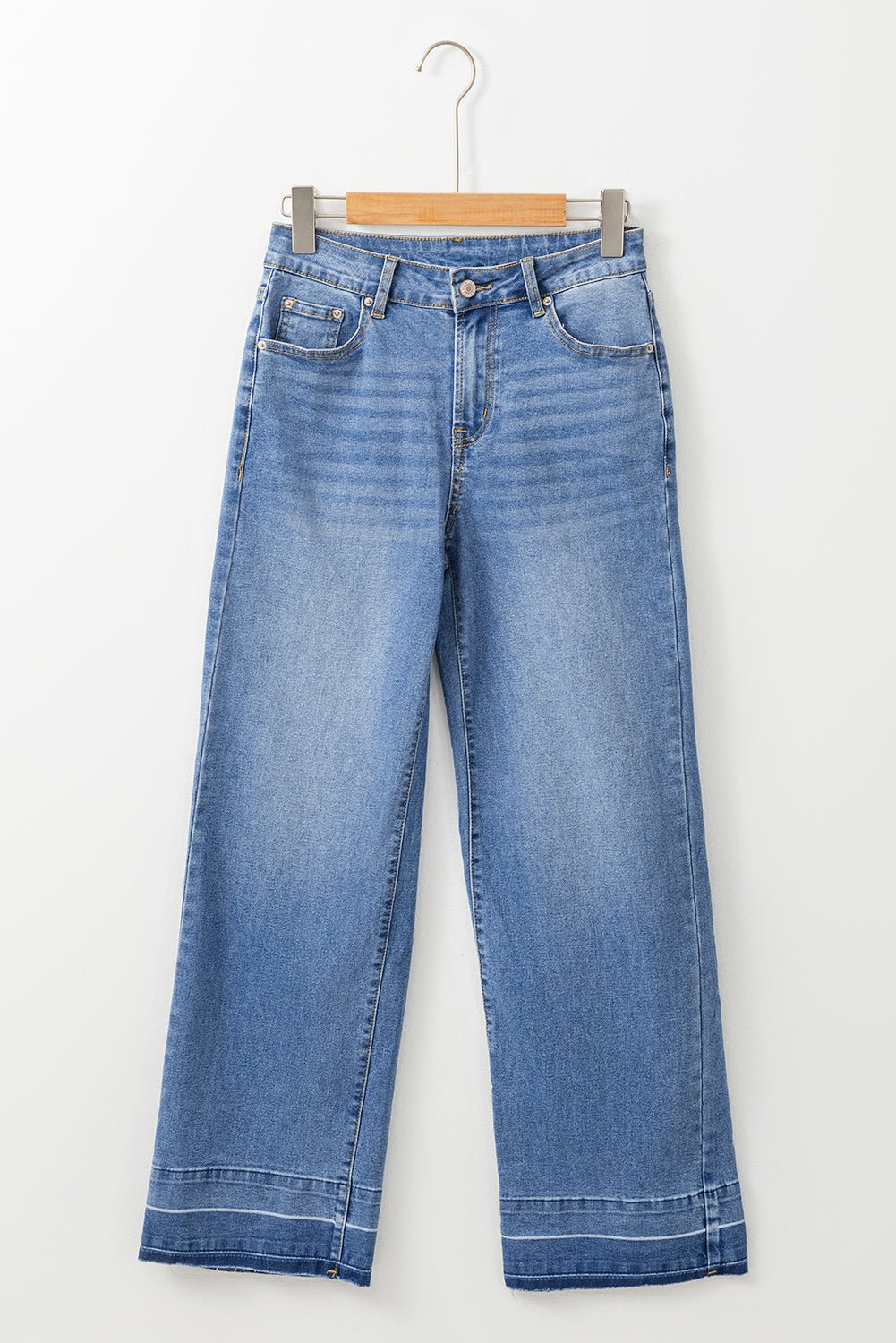 Sail Blue Raw Hem Unique Cuffs Straight High Rise Loose Jeans - Goddess Vibes