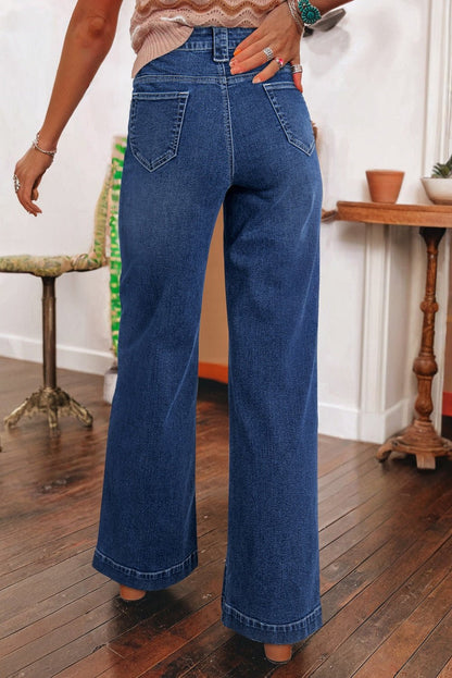 Sail Blue Wide Leg Pocketed High Waist Jeans - Goddess Vibes