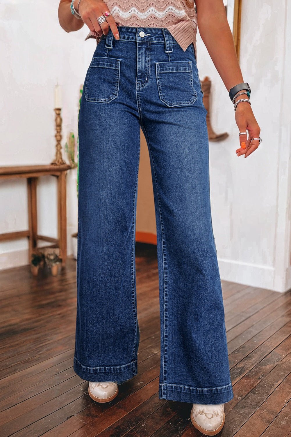 Sail Blue Wide Leg Pocketed High Waist Jeans - Goddess Vibes
