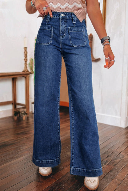 Sail Blue Wide Leg Pocketed High Waist Jeans - Goddess Vibes