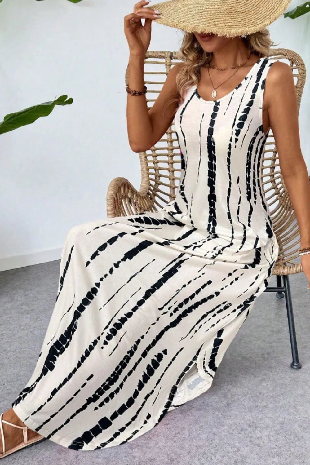 Scoop Neck Sleeveless Dress with Pockets - Goddess Vibes