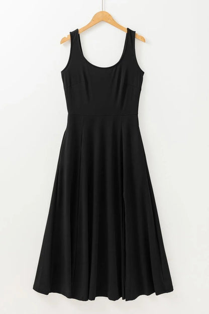Side Slit Scoop Neck Wide Strap Dress - Goddess Vibes