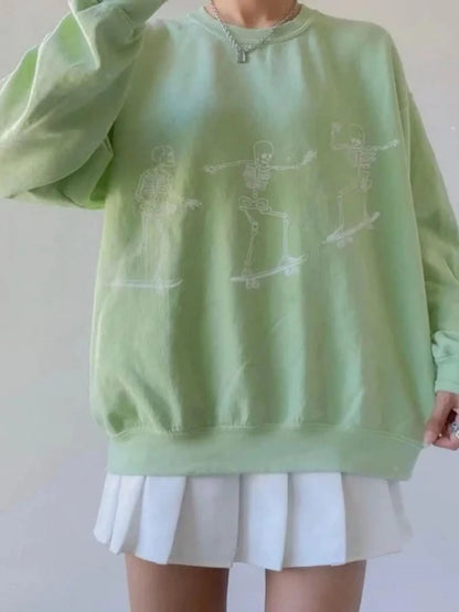 Skeleton Graphic Oversized Sweatshirt - Goddess Vibes
