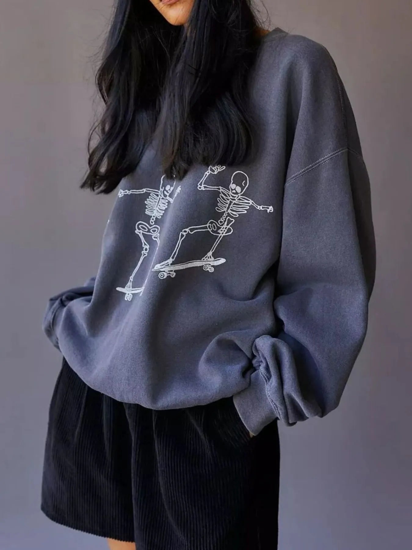 Skeleton Graphic Oversized Sweatshirt - Goddess Vibes