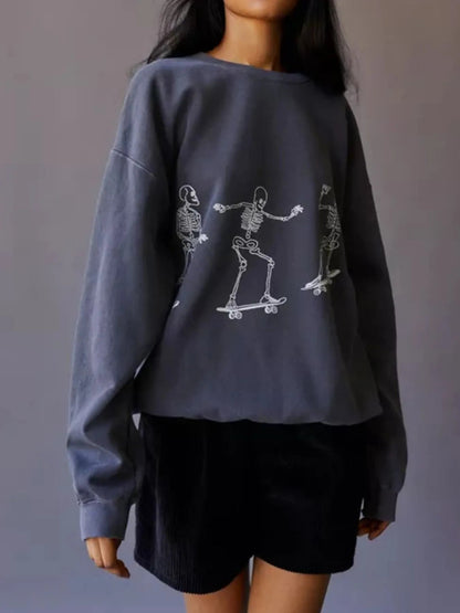 Skeleton Graphic Oversized Sweatshirt - Goddess Vibes