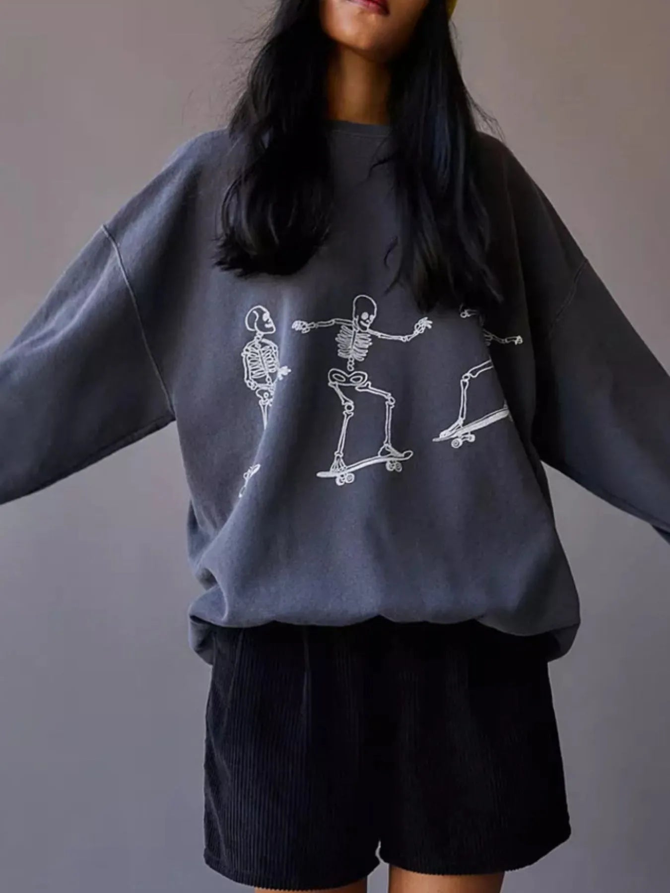 Skeleton Graphic Oversized Sweatshirt - Goddess Vibes