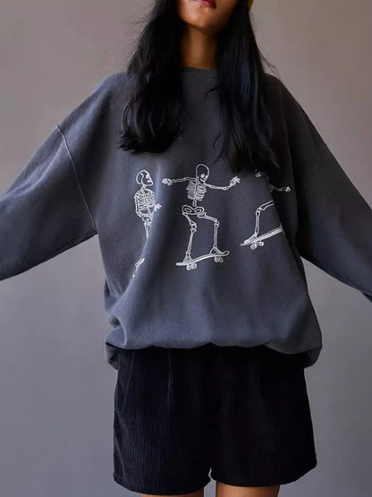 Skeleton Graphic Oversized Sweatshirt - Goddess Vibes