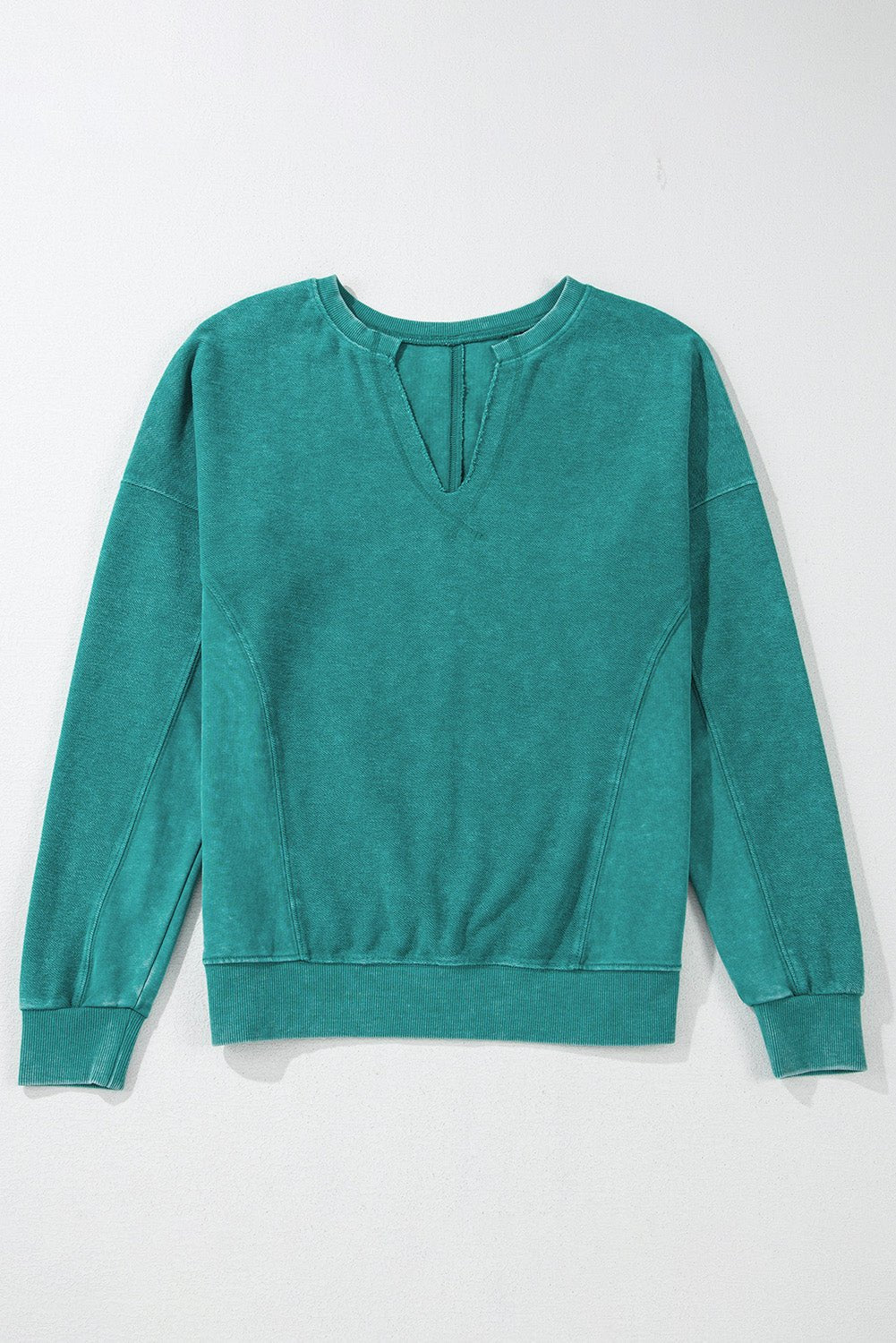 Skobeloff Solid Color Notched Neck Drop Shoulder Sweatshirt - Goddess Vibes