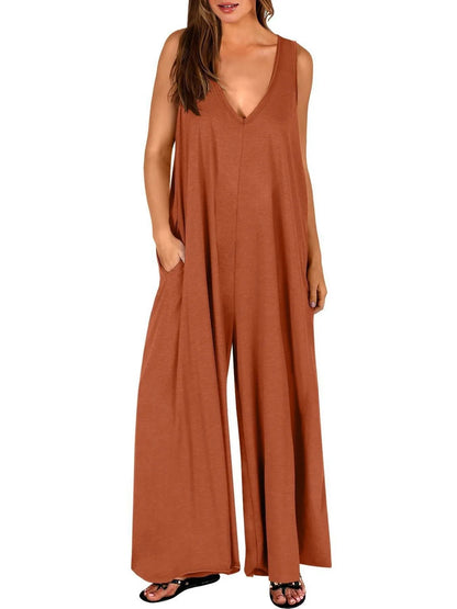 Sleeveless V - Neck Jumpsuit with Pockets - Goddess Vibes