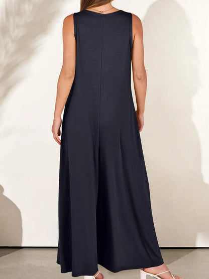 Sleeveless V - Neck Jumpsuit with Pockets - Goddess Vibes