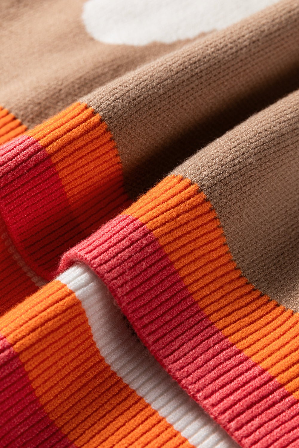 Smoke Gray Big Flower Pattern Contrast Striped Baggy Sweater - Goddess Vibes