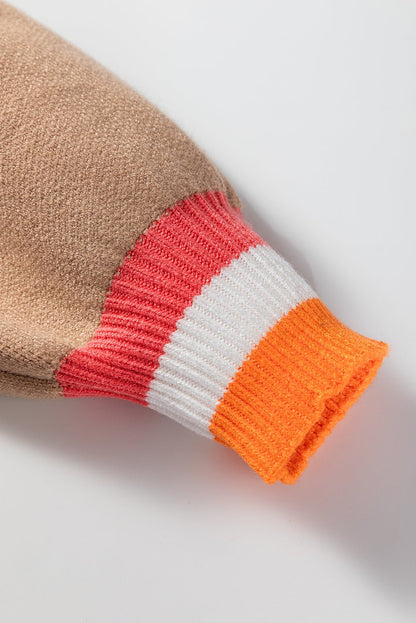 Smoke Gray Big Flower Pattern Contrast Striped Baggy Sweater - Goddess Vibes