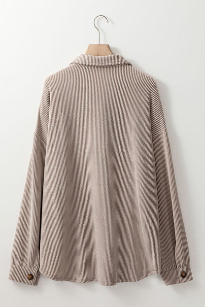 Smoke Gray Solid Corded Drop Shoulder Plus Size Shacket - Goddess Vibes