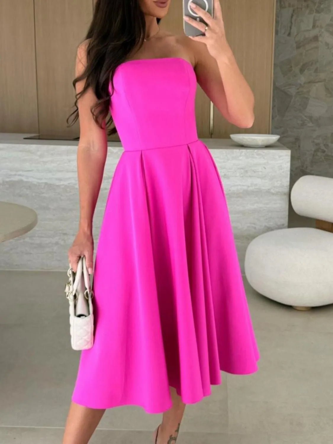 Solid Color Tube Midi Dress - Goddess Vibes