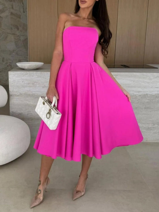 Solid Color Tube Midi Dress - Goddess Vibes