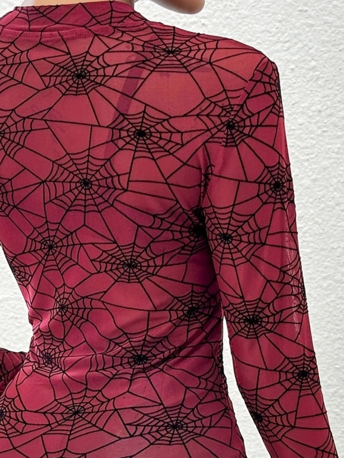 Spider Web Print Long Sleeve Blouse - Goddess Vibes