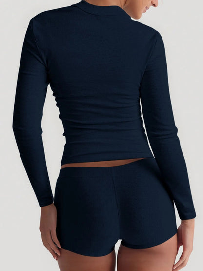 Square Neck Long Sleeve Top and Shorts Set - Goddess Vibes