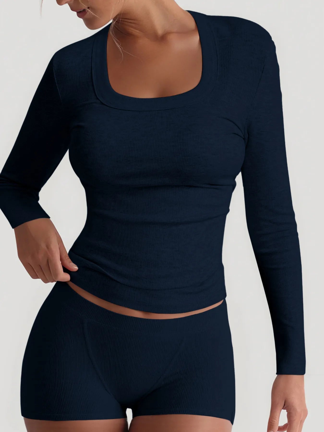 Square Neck Long Sleeve Top and Shorts Set - Goddess Vibes