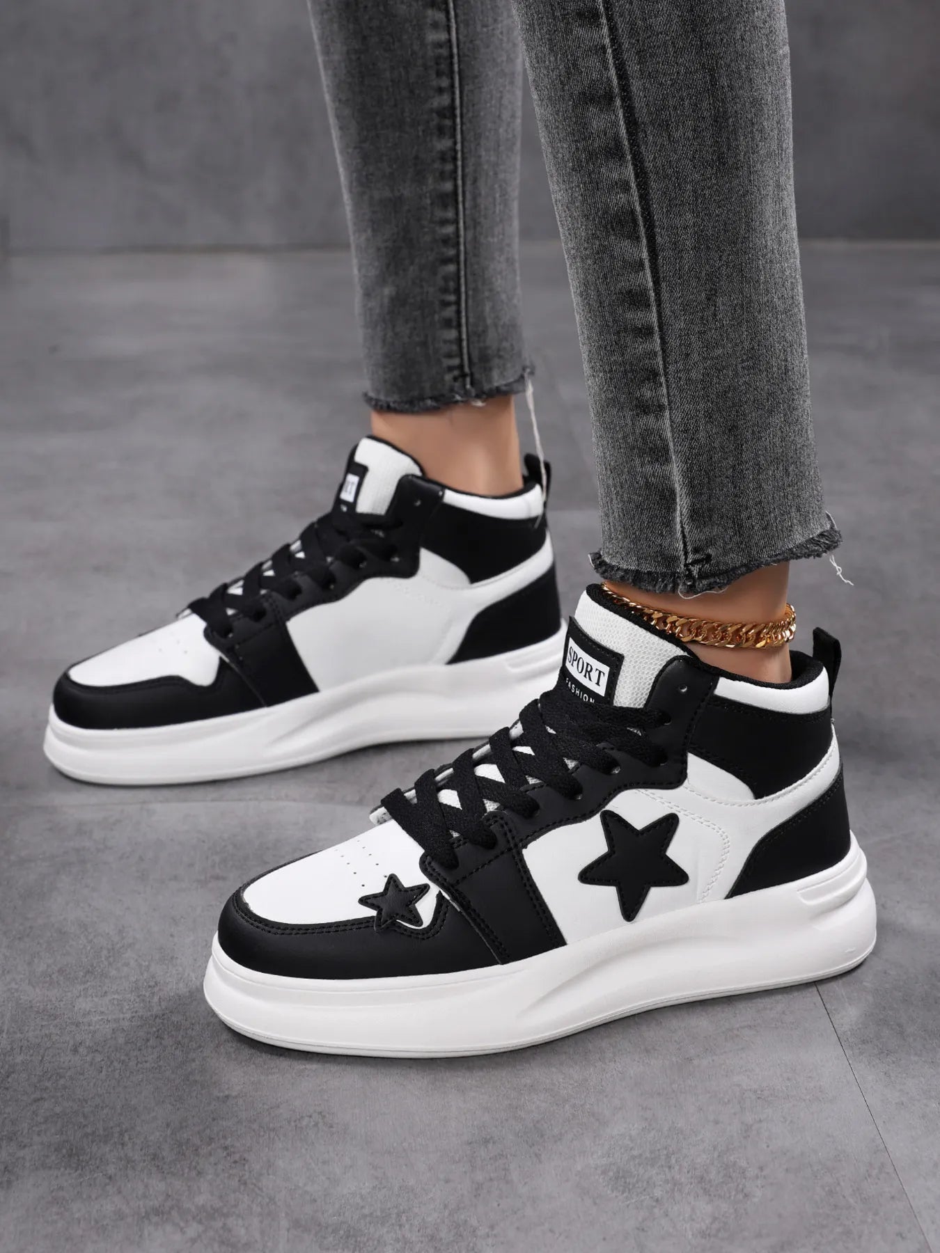 Star Pattern Lace Up Sneakers - Goddess Vibes