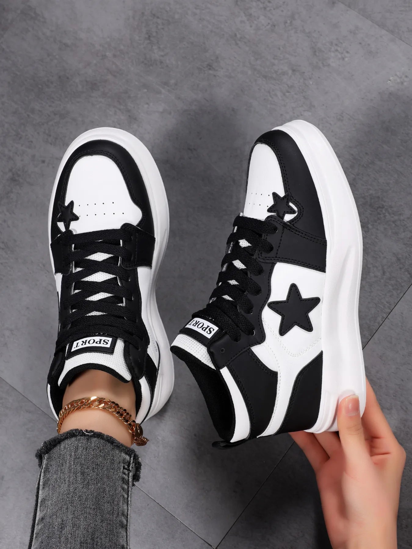 Star Pattern Lace Up Sneakers - Goddess Vibes