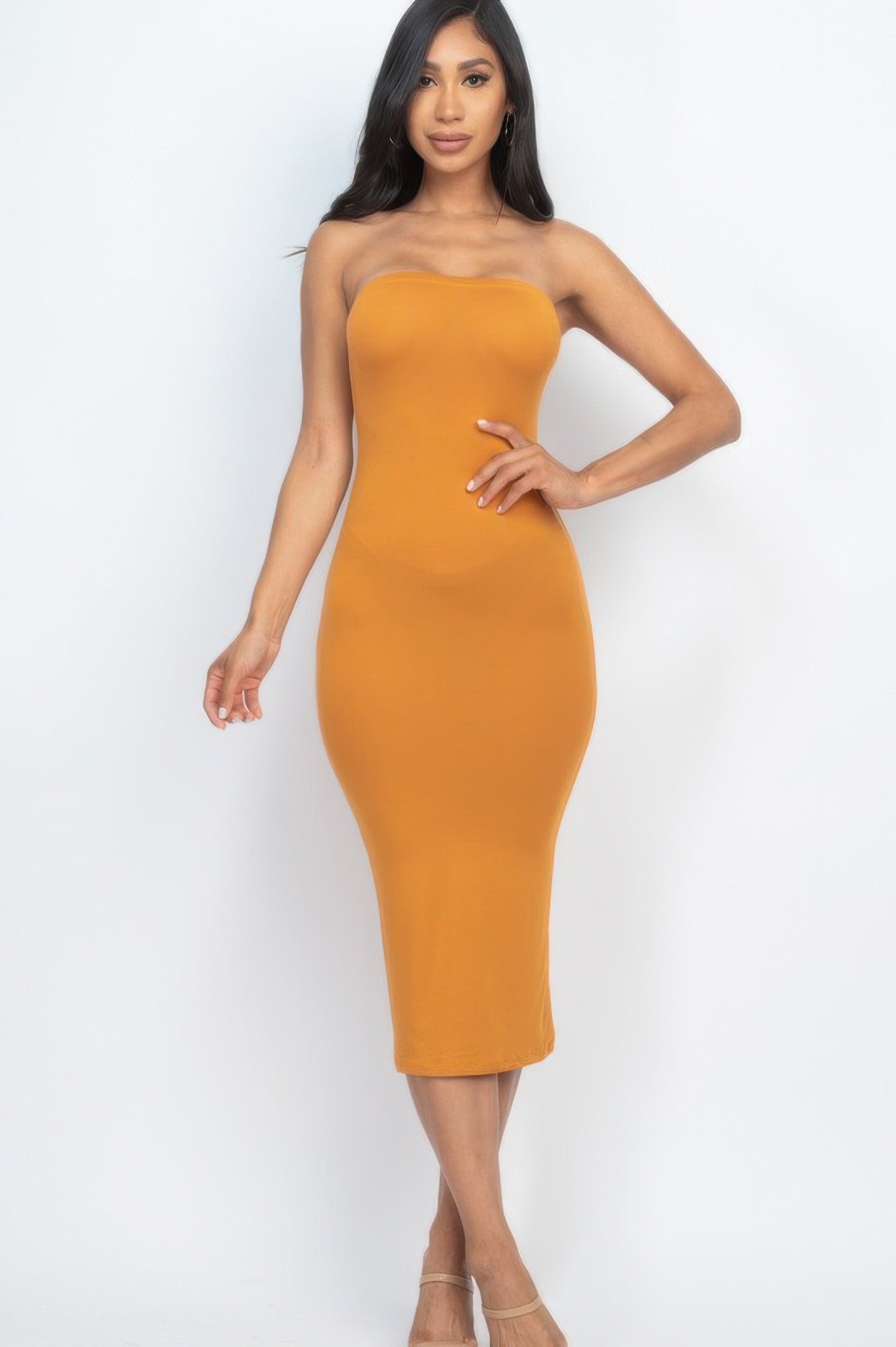 Strapless Tube Bodycon Midi Dress - Goddess Vibes