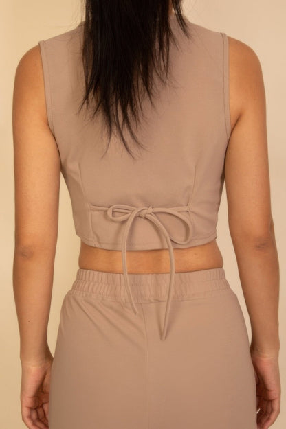 Tailored Button Vest With Adjustable Back Tie & Wide Leg Pants Set - Goddess Vibes