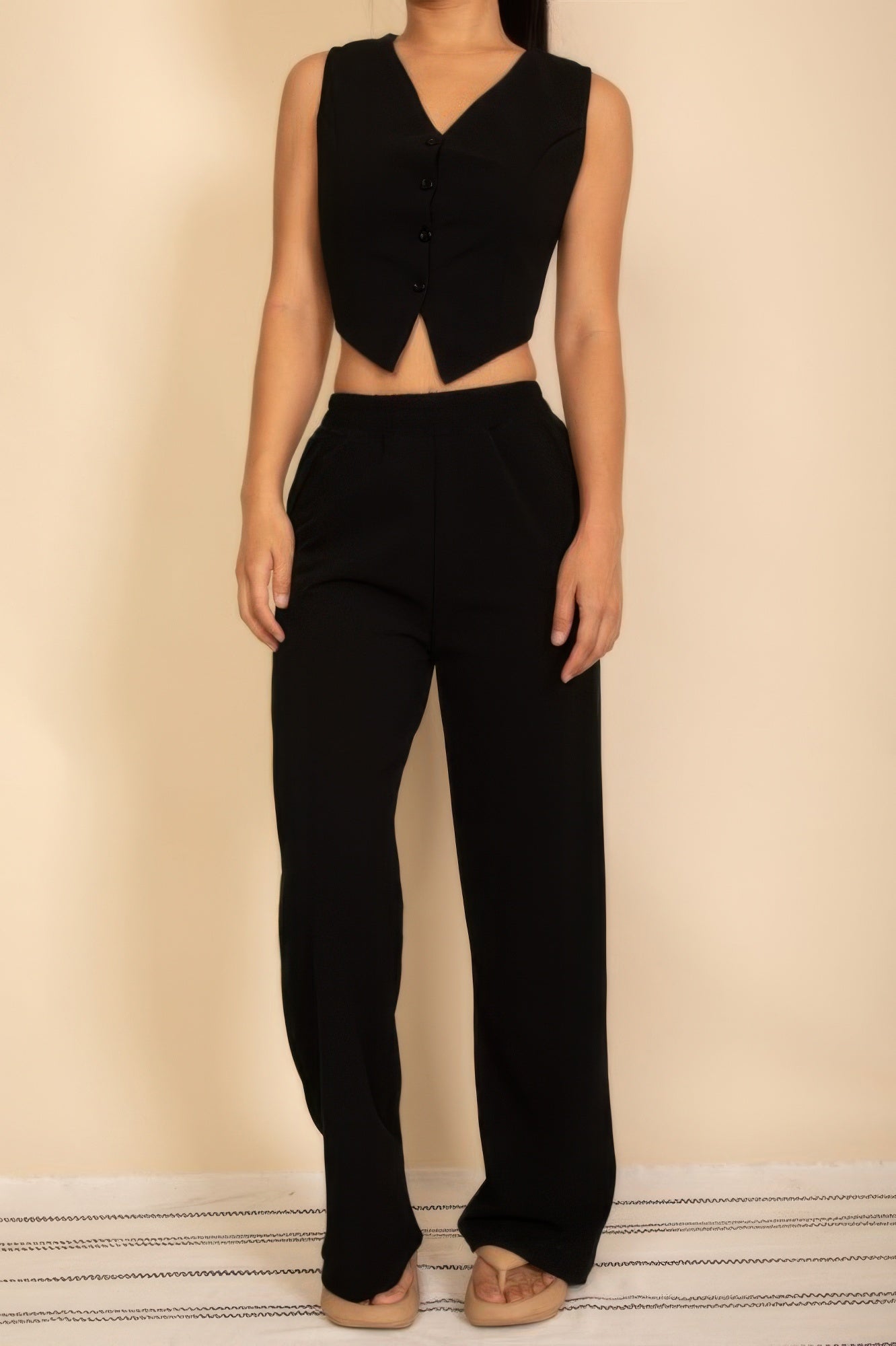 Tailored Button Vest With Adjustable Back Tie & Wide Leg Pants Set - Goddess Vibes