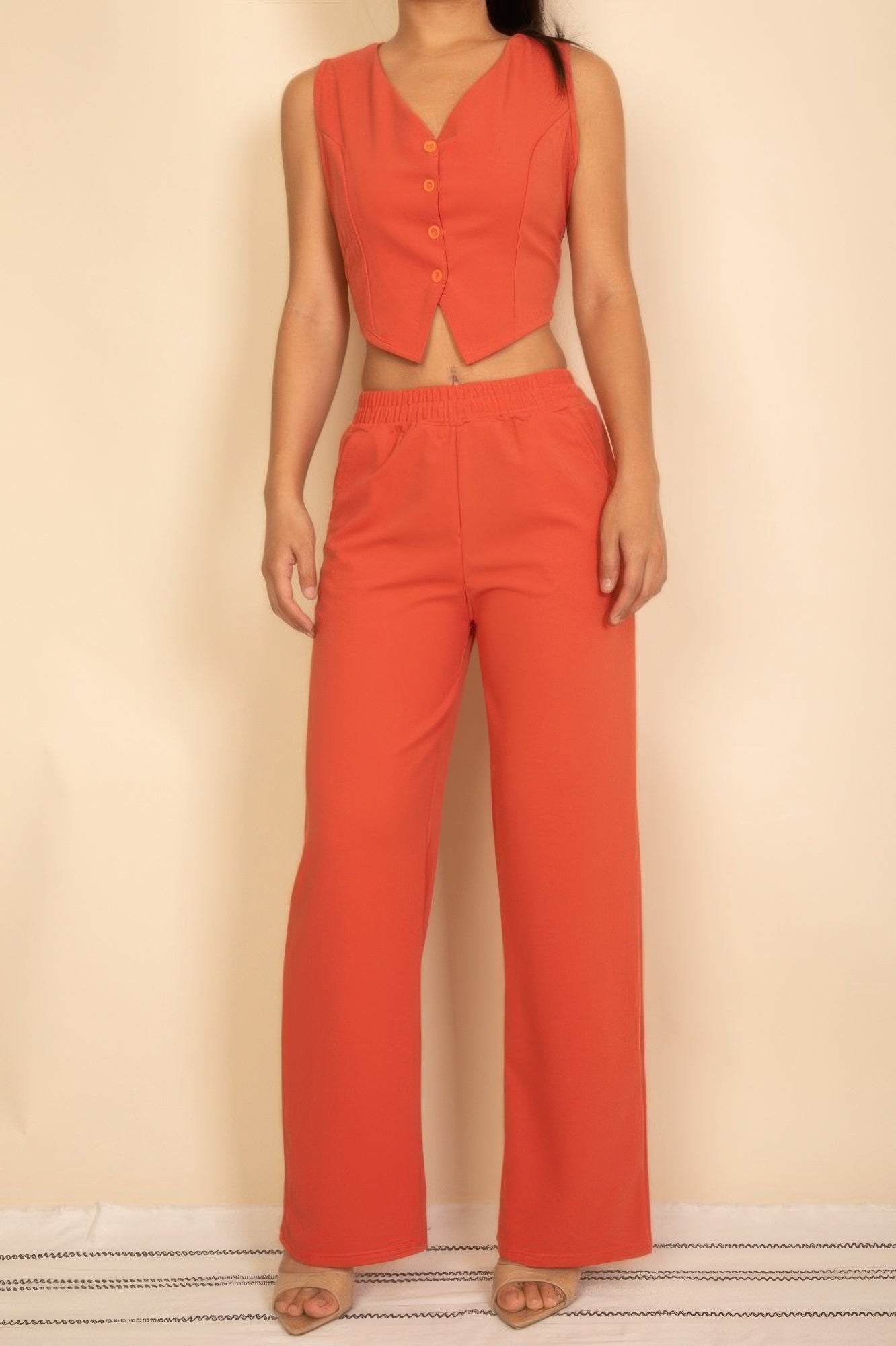 Tailored Button Vest With Adjustable Back Tie & Wide Leg Pants Set - Goddess Vibes